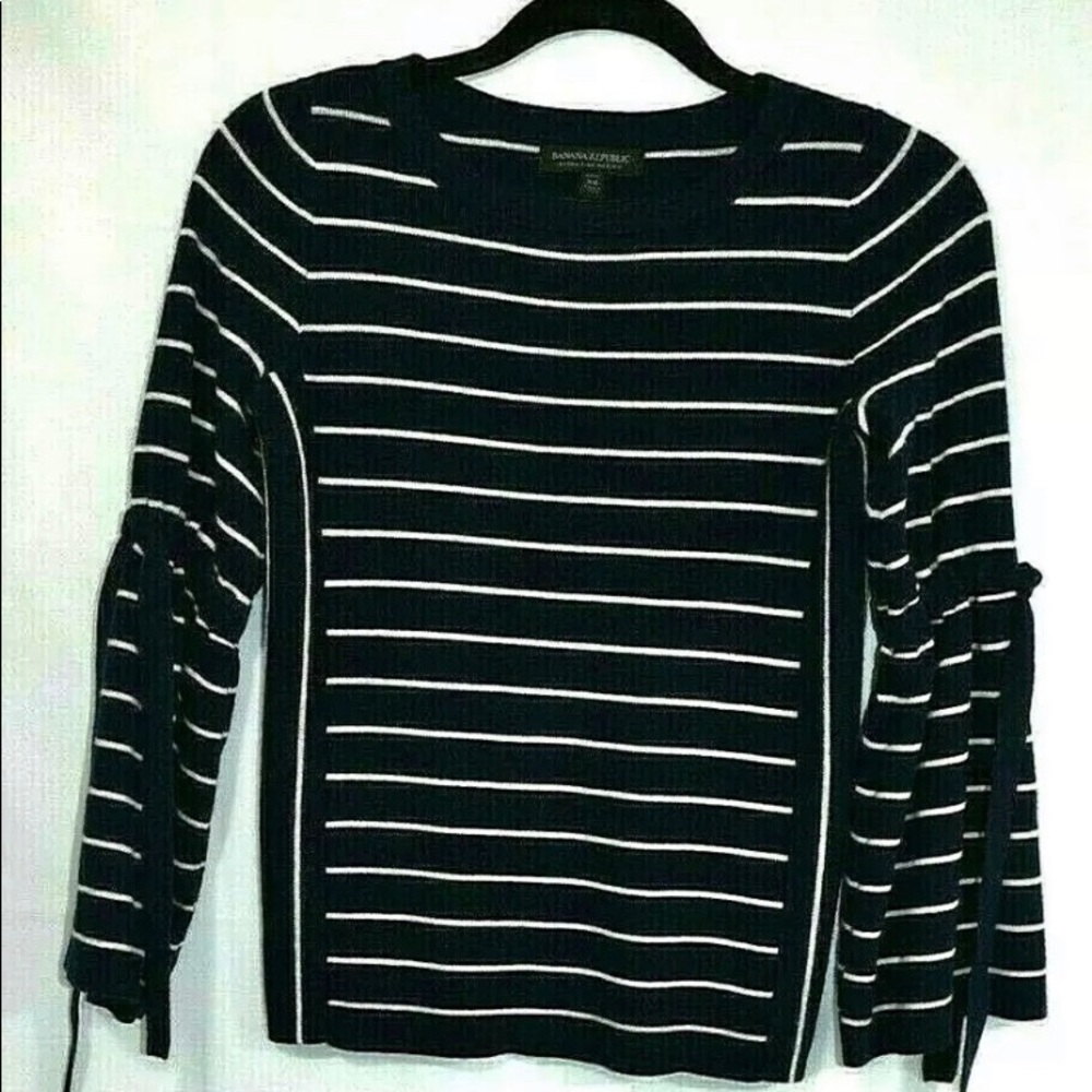 BANANA REPUBLIC NAVY  WHITE SWEATER SUPERFINE MERINO BLEND VERY SOFT WAR…